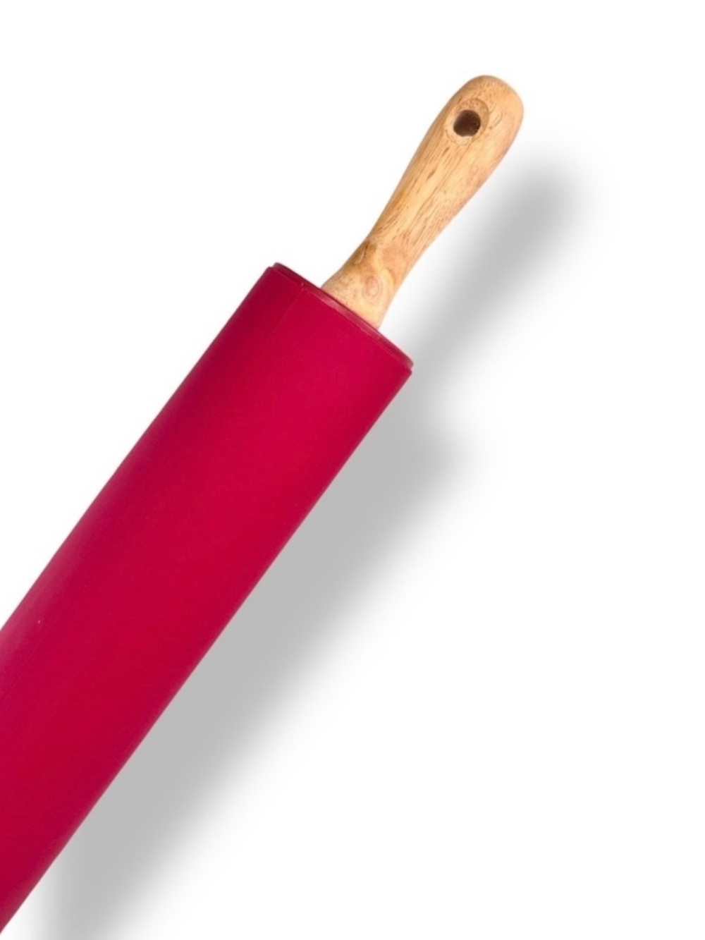 Vintage Rustic Silicone Red Rolling Pin w Wooden Handles